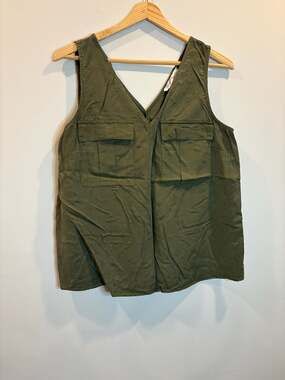 BCBGeneration Olive Green V-Neck Utility Sleeveless Tank Top
